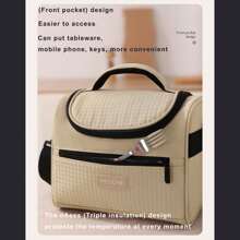 1 pieza Bolsa de almuerzo aislada de gran capacidad de 8L, hecha de fibra de poliéster suave con cremallera, impermeable y a prueba de fugas, reutilizable, con correas para el hombro ajustables, adecuada para llevar en mano o cruzada. Diseño de acolchado de unicolor y multicolor, adecuada tanto para hombres como para mujeres, perfecta para oficinas, escuelas, picnics, playas - Una bolsa refrigerable para adolescentes, adultos, maestros, temporada de vuelta a clases