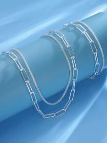 4pcs Shiny Starry Minimalist Fashion Necklaces & Bracelets, Versatile For Party, Gathering And Casual - Silver - View 3