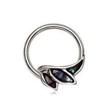 Silver Snap-In Captive Bead Ring, 16GA 3/8" Diameter, Angel Wing Design With Abalone Shell, 316L Stainless Steel, Zinc Alloy