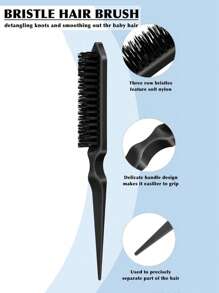 Juego de 7 piezas de cepillos y peines para el cabello, incluye: 1 botella de spray de 200ml, 1 bucle para trenzar el cabello, 1 cepillo de teasing, 1 peine con punta de rata, 1 peine separador de rayas para teñir el cabello, 1 cepillo desenredante para cabello rizado, cabello negro, afro de textura 3a a 4c ondulada, para cabello húmedo/seco/largo y grueso rizado, que exfolia el cabelludo para lograr rizos hermosos y brillantes (negro, rosa, morado) - Negro - Ver 6