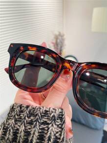 Women's Candy Color Fashion Glasses, Tortoiseshell Large Frame Fashion Dopamine Green Fashion Glasses