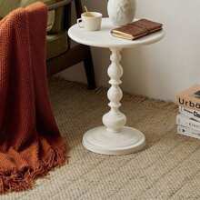 Vintage Metal Side Table - Lightweight Round Matte End Table For Living Room Corners & Small Spaces - White - View 1