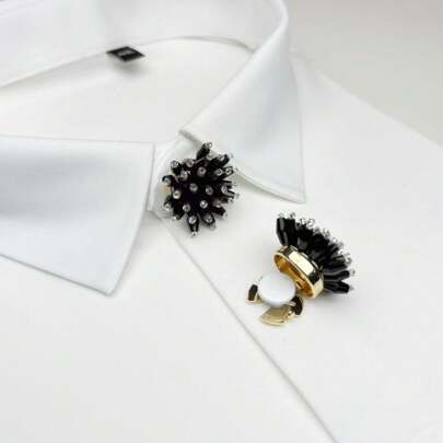 2pcs Creative Sea Urchin Cufflinks, Light Luxury Black Diamond Shirt Buttons, Fashionable And Versatile Button Cover; Advanced Plating Process, Artificial Zirconia + Full Copper Base, Easy To Put On And Take Off Cufflinks Shirt Buttons. Suitable For Formal Occasions, Daily Wear, Banquets, Parties, Holiday Gifts, Sending Friends