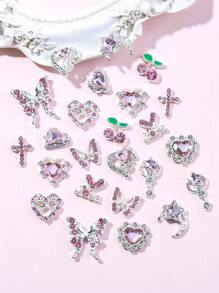 24Pcs Y2K Alloy Nail Art Rhinestone Decorations, 3D Heart Star Bow Cherry Nail Gems Shiny Jewelry Nail Art Accessories Nail Supplies Nails Nail Charms