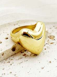 Mazuer 1pc Vintage Inspired Stainless Steel Heart Shaped Ring, Elegant & Chic Design, Suitable For Women, Daily, Party, Mother's Day, Date, Travel, Gift - Yellow Gold - View 1
