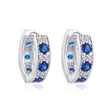 Pendientes de zafiro para hombres y mujeres, en el mismo estilo que los pendientes de plata de ley con circonita azul sintética para orejas perforadas, pendientes de moda
