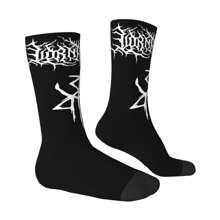 El elegante y misterioso logo de la banda de rock de mosaico con estampado de pata de gallo, calcetín de hombre para hip hop Harajuku con patrón impreso feliz y sin costuras, un regalo novedoso