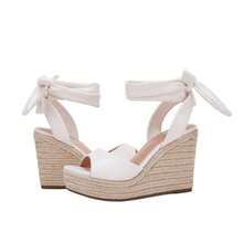 Womens Espadrille Wedge Sandals Open Toe Lace Up Platform Ankle Strap Summer Heels - 酷白色 - 查看 1