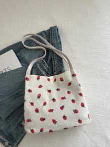 1 Pc Fashion Maiden Strawberry Print Shoulder Bag Sweet Big Children Handbag Coin Purse Versatile Lightweight Portable Buckle Closure For Daily Storage Bag For Travel Vacation Shopping Kids Outdoor Supermarket Birthday Festival Children's Gifts Give A Gift To Your Daughter Corduroy Cute Strawberry Pattern Casual Bag Perfect Key Storage Bag For Children Student Girl Bestfriend Travel Accessories - Strawberry Shoulder Bag - View 5