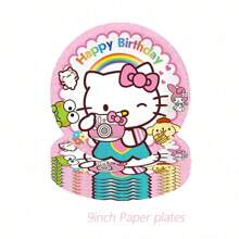 Sanrio Sanrio 42 Pcs Party Decoration Hello Kitty 1pc Tablecover 20 Pcs Plates And 20 Pcs Napkins 1pc Birthday Banner Theme Birthday Party Decoration Favor Sets