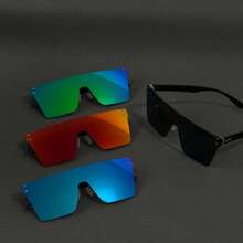 1 Stück rahmenlose, personalisierte Straßenmode Brille, monobloc europäischer und amerikanischer Stil, farbige Gläser, geeignet für den täglichen Lässig-Trag, Partys, Hip-Hop-Styling, Urlaubsgeschenke