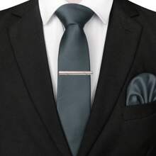 3-Piece Set: 2.36inch(6cm) Narrow Tie, Pocket Square, Tie Clip, Classic Combination, Men's Slim Fit Solid Color Silk Jacquard Tie Set, Suitable As Men's Gift, Suitable For Formal Occasions Such As Parties, Weddings, And Photo Shoots