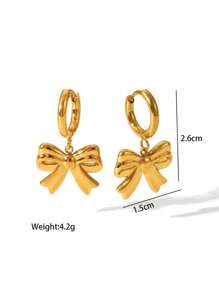 1 Pair Stainless Steel Waterproof Non-Fading Fashionable Gold Cute Bowknot Hoop Earrings, Suitable For Women's Daily Wear