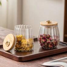 1 Piece Large Capacity Japanese Style Striped Pull Ring Storage Jar, Seal Jar, Moisture Resistant Jar, Storage Jar. Suitable For Sugar, Coffee Beans, Tea, Rice Storage. Family Kitchen Supplies