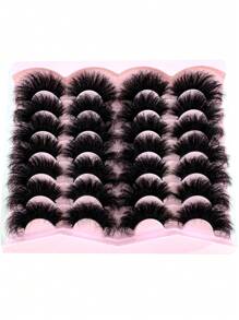 HBZGTLAD Mink Lashes Fluffy 20mm Faux Mink Lashes Cat Eye Big Long False Eyelashes Dramatic Soft 25mm Lash Strips 3D Volume 14 Pairs Strip Eyelashes Pack - 黑色 - 查看 5