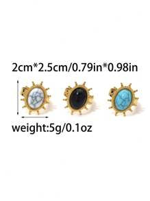 1pc Stainless Steel Ring With Unique Textured White, Black, Blue Natural Stone, Suitable For Women Everyday, Party, Halloween, Valentine's Day, Thanksgiving Gift