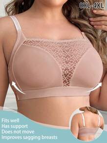 Plus Size Women Lace Patchwork Wireless Soft Comfortable Bra
