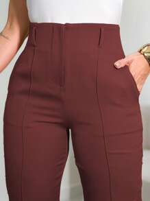 FASHION MO FEMININE - 3283 Tailored Pants, High Waist, With Side Pockets, Straight Leg, Elegant, Formal, Modern, Blogger, Vibrant Colors National Shipping New Collection - Burgundy - View 5