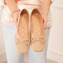 Casual Versatile Bow Decor Flat Shoes - Khaki - View 3
