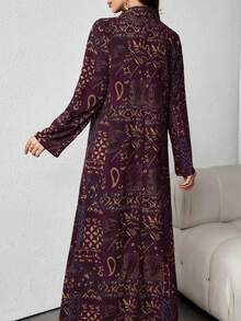 春冬新款印花长裙度假宽松女士印花连衣裙 - 紫色 - 查看 3