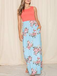 Multi Stripe Orange, Green, And Mint Sleeveless Maxi Dress With Pocket | S-3X - 藍色花 - 查看 3