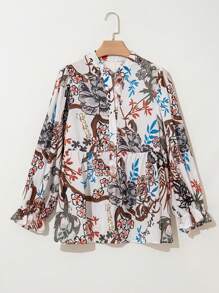 Women's White Nature Print Batwing Sleeves Blouse - White - View 1