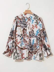 Blouse femme blanche à manches chauve-souris avec imprimé nature