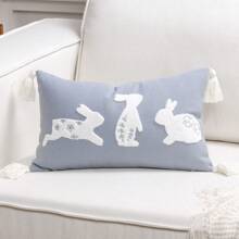 1 pieza Funda de almohada bordada con conejo corriendo, decoración de Pascua para sala de estar y sofá, hecha de fibra de poliéster, sin relleno