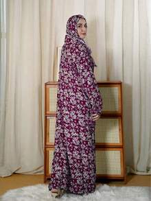 Plus Size Elegant Printed Long Dress, Traditional Arab Women's Abaya, Women's Dress,Modest