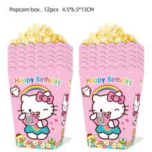 Sanrio Sanrio 12pcs Cute Hello Kitty Kuromi Cinnamoroll Birthday Party Decorations, Candy Bags, Gift Bags, Kraft Paper Bags, Tote Bags, Birthday Party Decoration Gift Wrapping Paper Bags, Theme Birthday Party Decorations Hello Kitty Candy Box Kuromi Popcorn Box