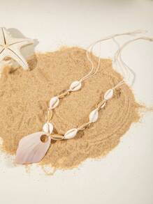 1 件时尚百搭波西米亚贝壳吊坠绳项链，适合女士，适合中东斋月活动、海滩派对、礼物（贝壳尺寸和数量各不相同） - 彩色 - 查看 5