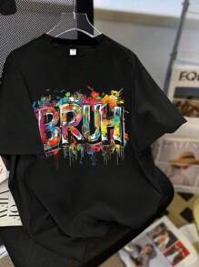 Teen Boy Loose Plus Size Casual Simple Slogan Pattern Printed Round Neck Short Sleeve T-Shirt Joker Leisure Sports Youth Summer Coat,T Shirts