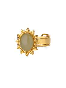 1PC Vintage Green Oval Opal Rings For Women Stainless Steel Gold Color Open Adjustable Wedding Ring Aesthetic Waterproof Jewelry BFF