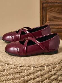 1 Paio di scarpe da vestire in pelle per bambine, colori rosso vino, rosso, verde, scarpe da principessa per scuola, eventi e feste, punta tonda, in morbida pelle, scarpe di bon ton, stile carino e alla moda per l'accademia