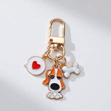 1 件心形、骨头和小狗装饰锌合金油滴“爱你狗”宠物钥匙扣，卡通可爱品种，如柯基犬、萨摩耶犬、法国斗牛犬、达尔马提亚犬、柴犬、比熊犬，是送给宠物爱好者的完美礼物，狗爸爸和妈妈配件汽车配件包饰