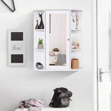 Bathroom Cabinet Mirror Door Wall Mounted Cabinet Storage With Side 6 Shelve New