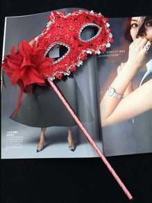 1 件女士多色化妆舞会化妆威尼斯羽毛侧花手持面罩和半脸面纱，性感道具适合各种节日、派对、活动、表演、服装