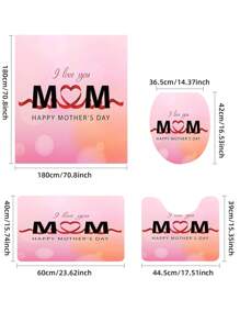 1/4pcs Mother's Day Floral, Heart, Letter Print Waterproof Bathroom Curtain Set With 12 Hooks, Includes Shower Curtain, Toilet Mat, U-Shaped Mat, Modern Bathroom Decor, Washable Polyester, Suitable For Hotel, Apartment, Home