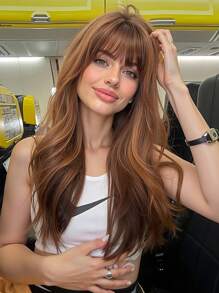 Linen Brown Butterfly Haircut Curly 22 Inch Hair Wigs For Women Girls Synthetic Wavy Hair Replacement Wigs Music Festival For Women To Achieve A Cute Look Easily Wear Halloween