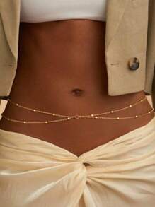 1pc Adjustable Beaded Layered Waist Chain Body Jewelry, Suitable For Women Everyday Wear