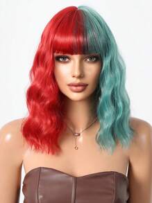 Ombre Golden Short Wavy Curly Wig With Bangs, Platinum Blonde Bobo Style, Heat Resistant Synthetic Wig, Suitable For Women's Daily Wear And Parties - Multicolor - View 3