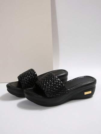 Platform Wedge Woven Sandals For Women, Casual Fashion Summer Beach Shoes To Wear With Dresses