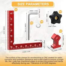 Corner Clamp For Woodworking, 90 Degree Clamp, Corner Clamp, Right Angle Clamp Woodworking Tools 4 Pack 5.5"*5.5" Aluminum Positioning, Wood Working Tools And Equipment, Wood Clamps - 紅色 - 查看 3
