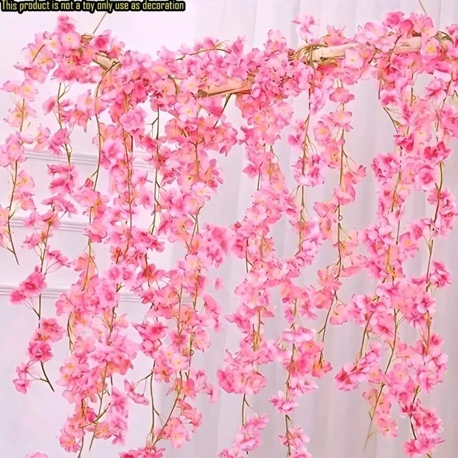 1 件人造樱花花环、樱花花环、樱花藤，适用于户外家庭花园、婚礼拱门、生日、节日派对装饰、花卉活动布置 - 彩色 - 查看 1