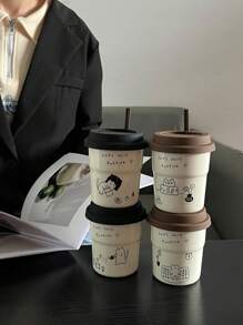 1 件卡通猫陶瓷咖啡杯，带硅胶盖的办公室拿铁杯，防漏，适合办公室和家庭使用，可微波炉加热，是返校最佳生日礼物