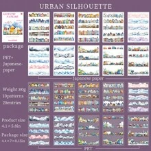 20 piezas de pegatinas de PET cortadas troqueladas en tiras largas con decoración de paisaje, material manualidad para scrapbooking, diario, álbum, artículos de artesanía