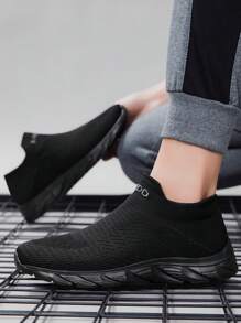 New Summer Running Shoes, Black Solid Color Casual Men's Shoes, Lightweight & Versatile, Suitable For Walking - Black - View 4