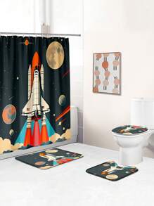 4 pièces Ensemble de rideaux de douche et accessoires de salle de bain avec tapis antidérapants, couvercle de toilette et tapis de bain. Imperméable, séchage rapide, résistant aux moisissures. Décoration de salle de bain avec 12 crochets. Thème chocolat, bonbon, citrouille d'Halloween, cœurs, navette spatiale, coucher de soleil, plage, palmiers pour la maison, l'hôtel, le dortoir