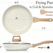 Nonstick Ceramic Frying Pans Skillets Set With Lids, Egg Omelette Kitchen Cooking Pans Compatible With All Stovetops (Gas, Electric & Induction), PTFE & PFOA Free (White)
