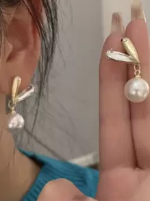 1 Pair Minimalist Cubic Zirconia & Faux Pearl Heart Earrings, Elegant Design Suitable For Women, Daily & Holiday Wear